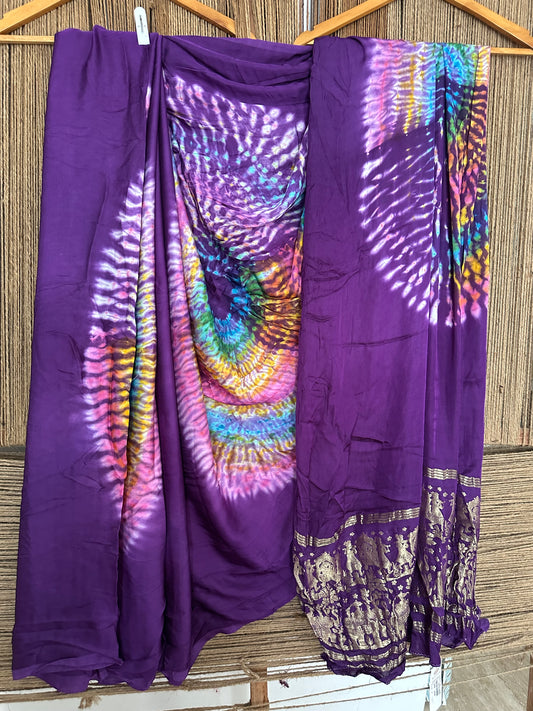 PURPLE PATOLA MODAL SILK PATOLA PRINT SARI WITH ZARI BORDER PMS-10145