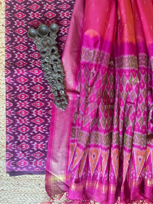 PURPLE IKKAT PURE SILK HANWOVEN KURTA WITH IKKAT PURE SILK HANDWOVEN DUPATTA