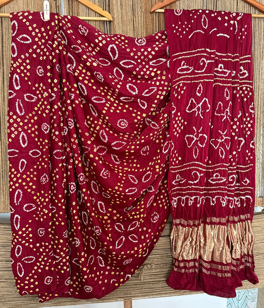 Maroon gajji silk rai bandhani  sari