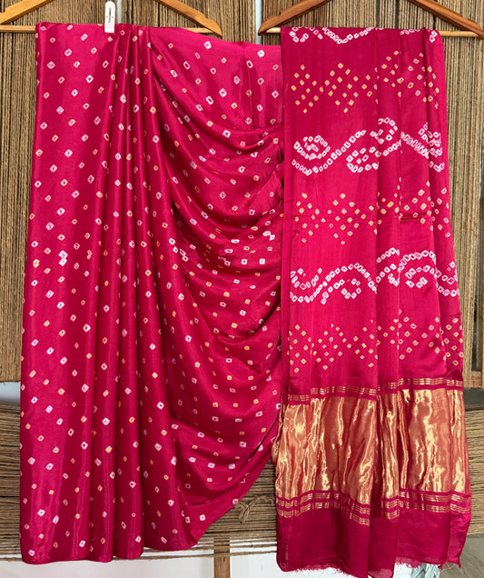 Cerise Pink modal  silk dot bandhani sari