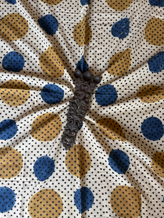 BEIGE AJRAKH  HANDCRAFTED COTTON SILK UN STITCHED BLOUSE PIECE