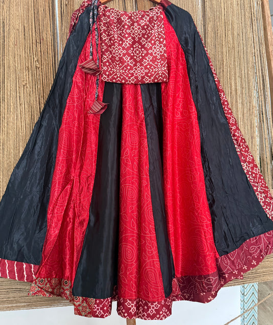 Mustard mashru silk blouse-with bandhani Patola patchwork  handcrafted mashru silk Skirt