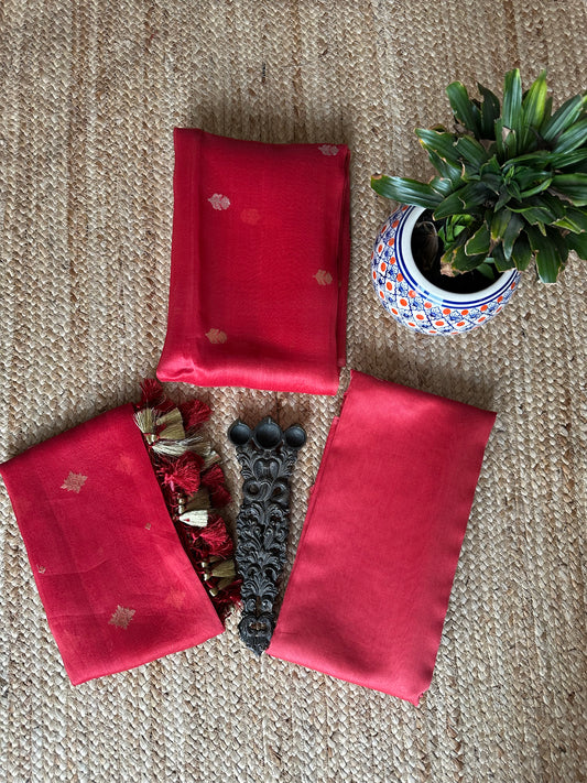 Apple RedKora  silk certified handloom Banarsi Booti three piece suit