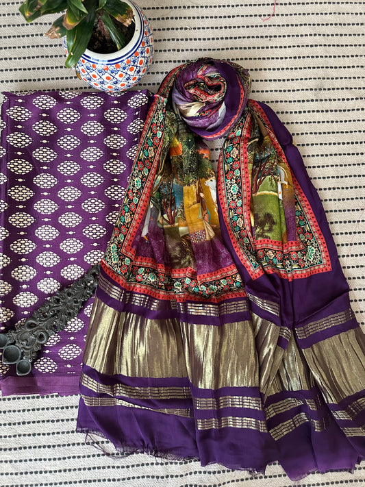 PURPLE MASHRU  SILK KURTA WITH PATOLA PRINT MODAL SILK DUPATTAS