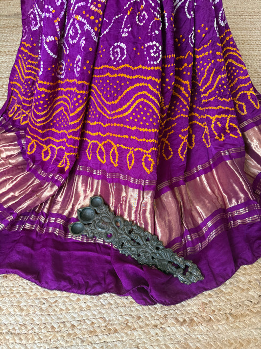 Eggplant Purple rai bandhani gajji silk Handcrafted Gharchola dupatta