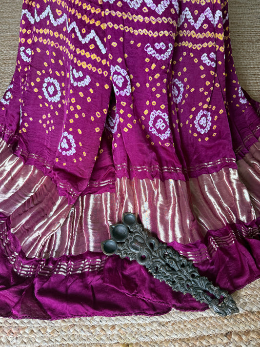 Purple rai bandhani gajji silk Handcrafted Gharchola dupatta