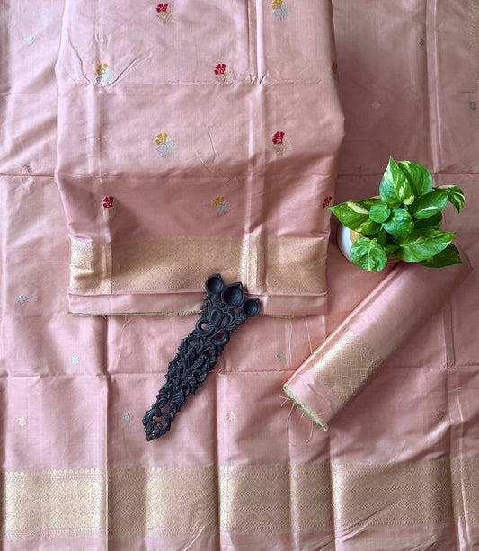 Millenial Pink Katan silk certified handloom banarsi kadwa booti three piece suit