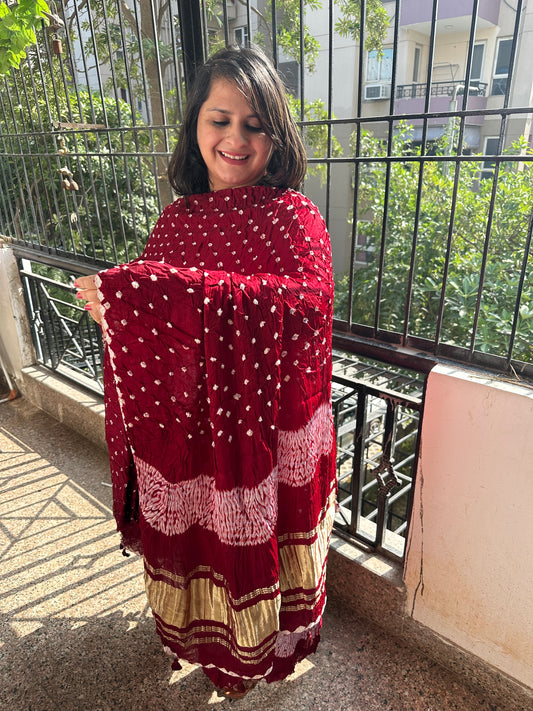 Maroon Silk  bandhani Kurta  with handcrafted Modal Silk bandhani  Dupatta