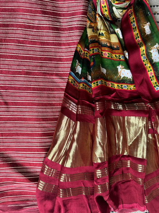 MAROON SILK KURTA WITH PATOLA PRINTED MODAL SILK DUPATTAS  PS-10136