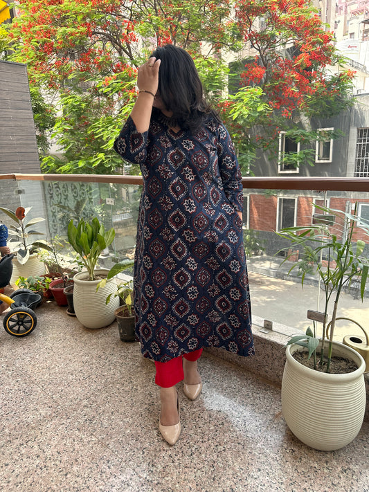 INDIGO COTTON AJRAKH HANDCRAFTED KURTA