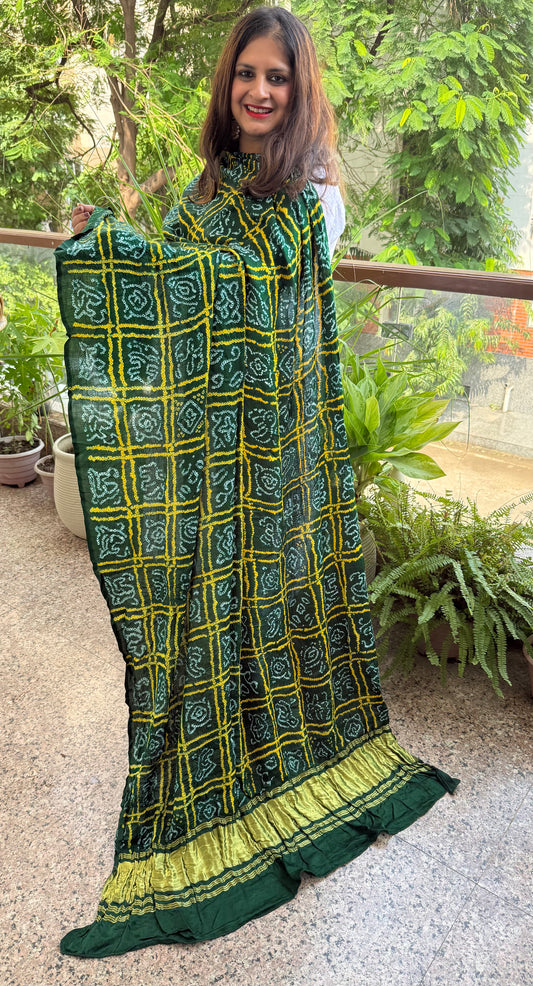 Sacramento Green rai bandhani gajji silk Handcrafted Gharchola dupatta