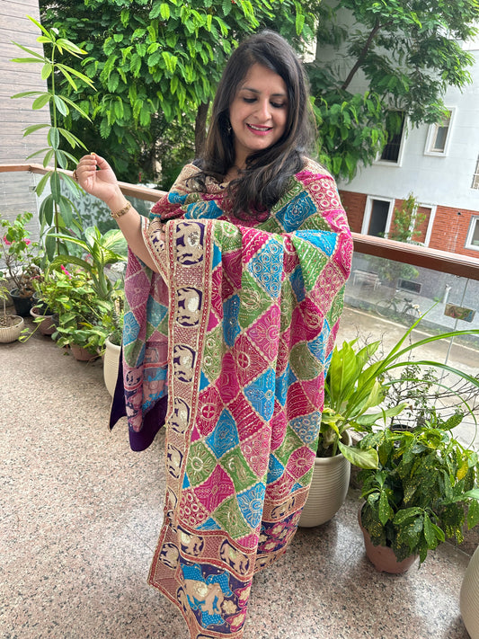 RANI PINK MODAL SILK KURTA WITH VINTAGE HANDCRAFTED HEAVY EMBROIDERY GEORGETTE DUPATTA VKS-2