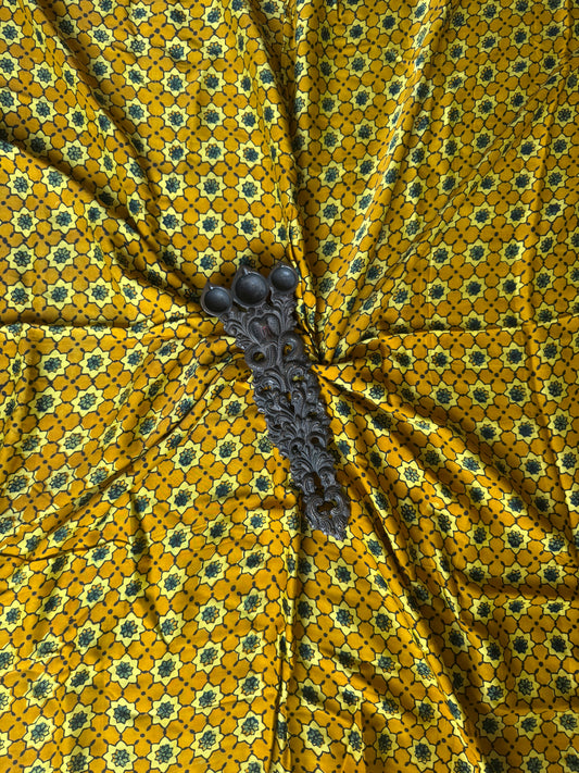 Golden Yellow printed modal ajrakh silk un stitched blouse piece