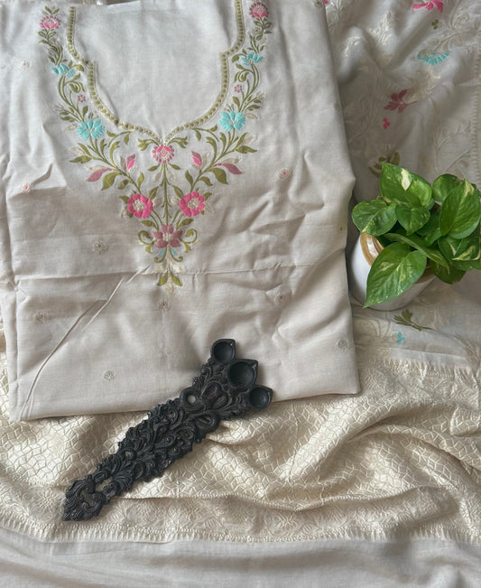 Sand Fossil Muga Silk Meenakari Kurta Dupatta Set