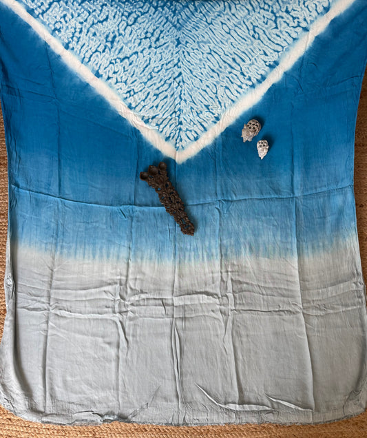 Sky Blue & Ocean Blue ombré Modal  silk Shibori kurta/kaftan material