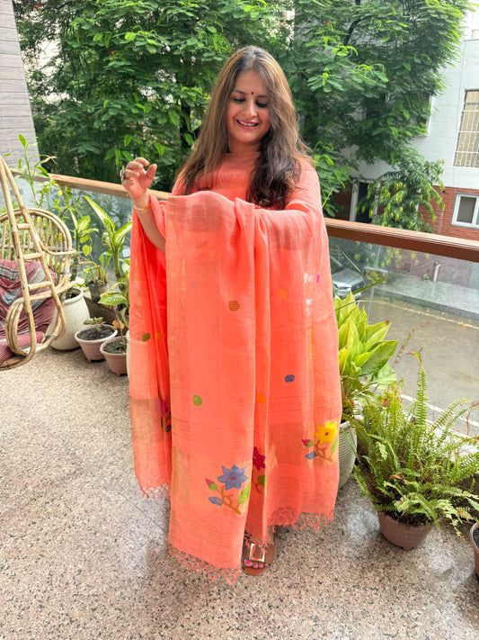 Blush Pink jamdani linen  kurta set