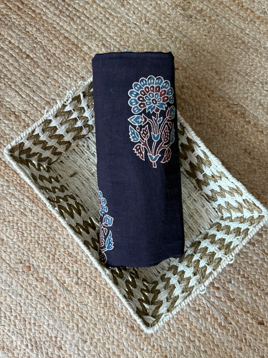 Black ajrakh handcrafted natural dye printed fabric  cf - 10