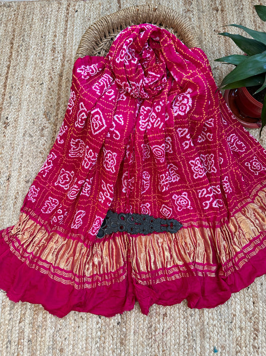 PINK CHANDMUKHI GAJJI SILK HANDWOVEN AJRAKH DUPATTA