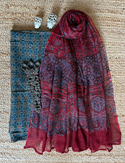 INDIGO BLUE AJRAKH KOTA HANDBLOCK KURTA WITH AJRAKH KOTA DUPATTA