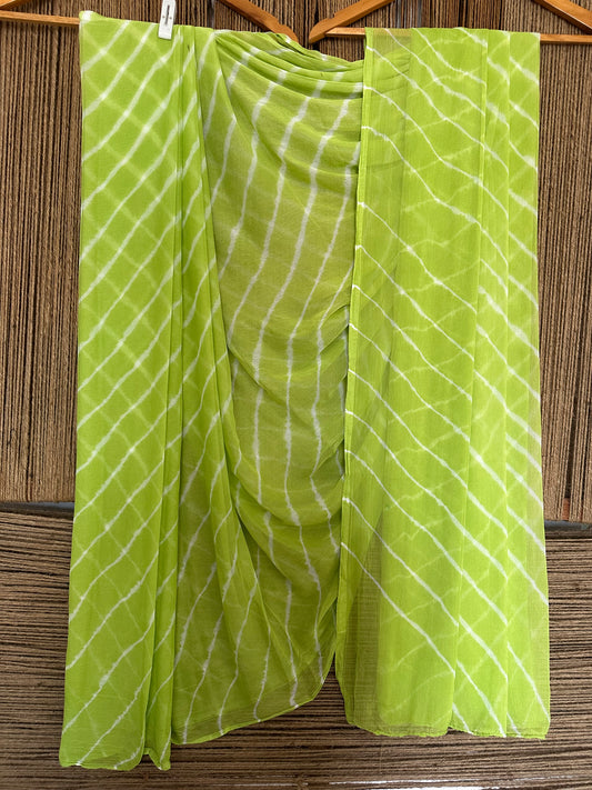 LIME GREEN LEHERIYA CHIFFON SARI CL-1023