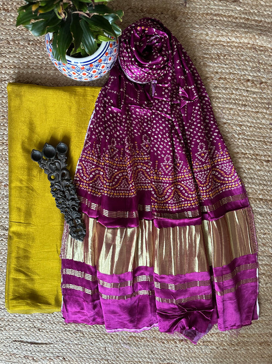 LIME YELLOW SOLID MASHRU SILK KURTA WITH PATOLA HANDCRAFTED MODAL SILK DUPATTA PS-50