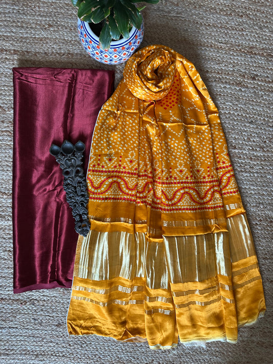 MAROON SOLID MASHRU SILK KURTA WITH PATOLA HANDCRAFTED MODAL SILK DUPATTA PS-25