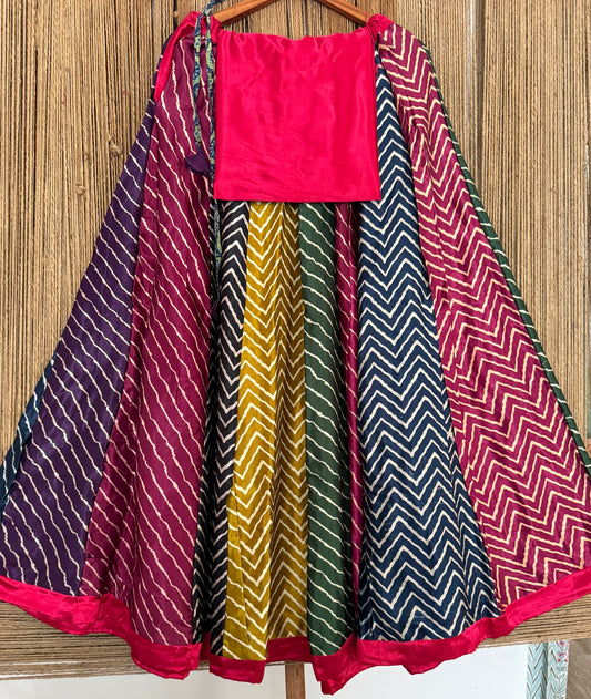 Mustard mashru silk blouse-with bandhani Patola patchwork  handcrafted mashru silk Skirt