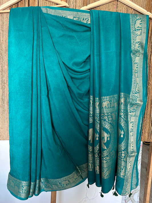 TURQUOISE DOLA  SILK  ZARI BORDER SARI