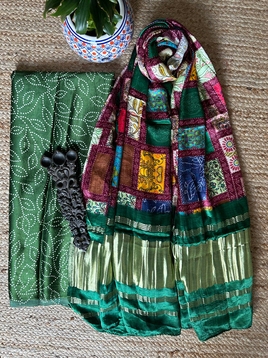 GREEN MASHRU SILK KURTA WITH PATOLA HANDCRAFTED MODAL SILK DUPATTA PS-20