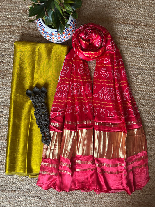 LIME GREEN MASHRU SILK KURTA WITH PATOLA HANDCRAFTED MODAL SILK DUPATTA PS-76