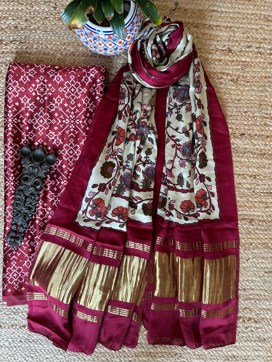 MAROON MASHRU SILK KURTA WITH PATOLA PRINT MODAL SILK DUPATTAS PS-10120