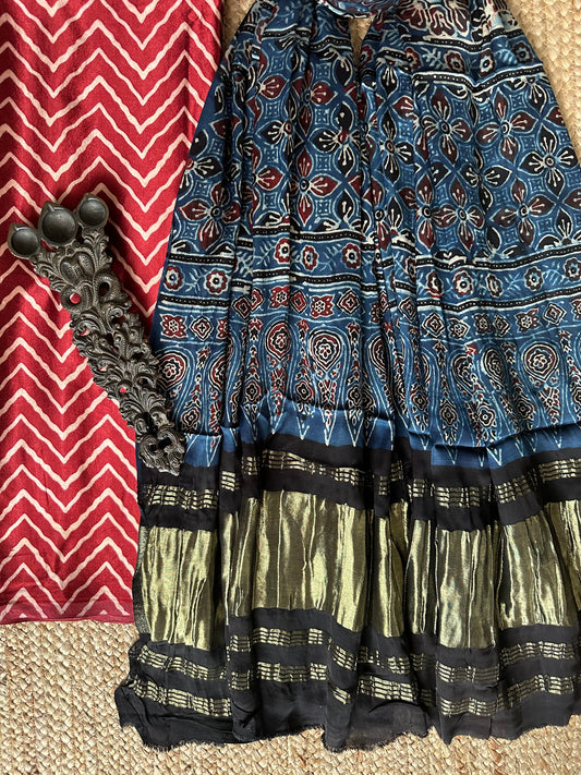 MAROON MASHRU SILK KURTA WITH AJRAKH HANDCRAFTED MODAL SILK DUPATTA MAK -4