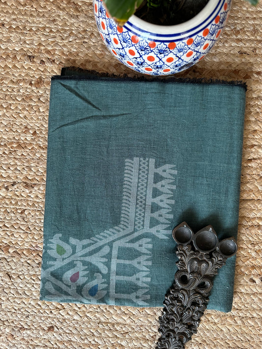 PINE GREEN MULL JAMDANI KURTA