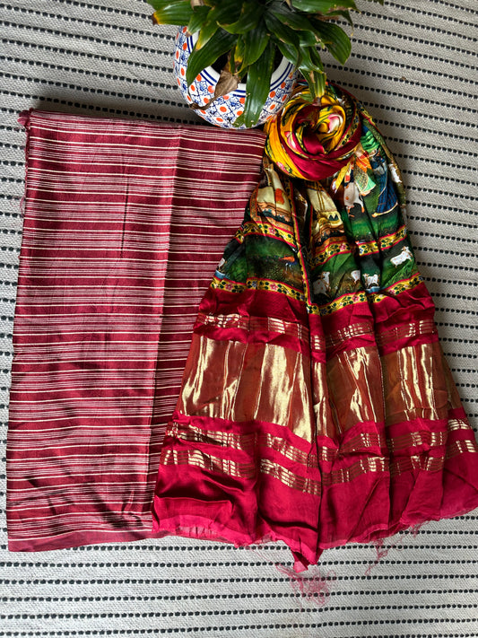 MAROON SILK KURTA WITH PATOLA PRINTED MODAL SILK DUPATTAS