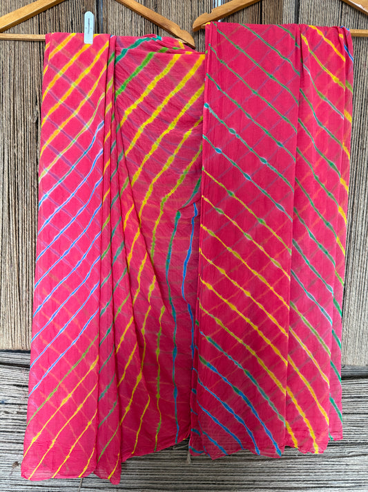 BRINK PINK MULTI LEHERIYA HANDCRAFTED  CHIFFON SARI CL -1037