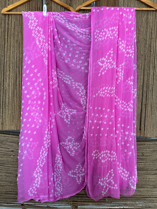 NEON PINK BANDHANI HANDCRAFTED CHIFFON SARI CB-21
