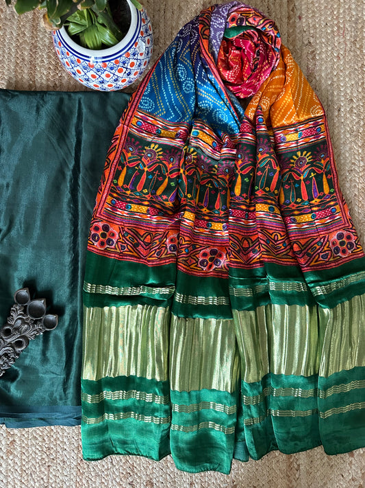 BOTTLE GREEN MASHRU SILK KURTA WITH PATOLA HANDCRAFTED MODAL SILK DUPATTA PS-67