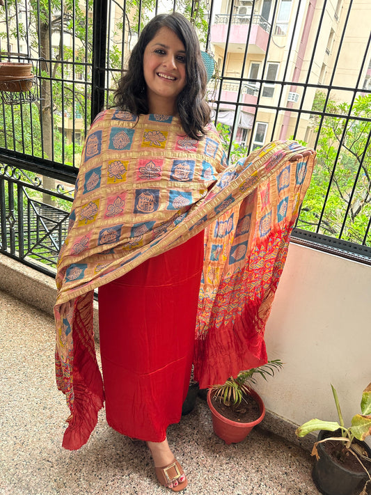 RED PINK MODAL SOLID  KURTA WITH AJRAKH HANDCRAFTED GHARCHOLA DUPATTA SET