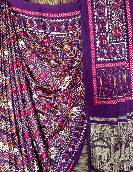 PURPLE  MODAL SILK PATOLA PRINT SARI WITH ZARI BORDER PMS-