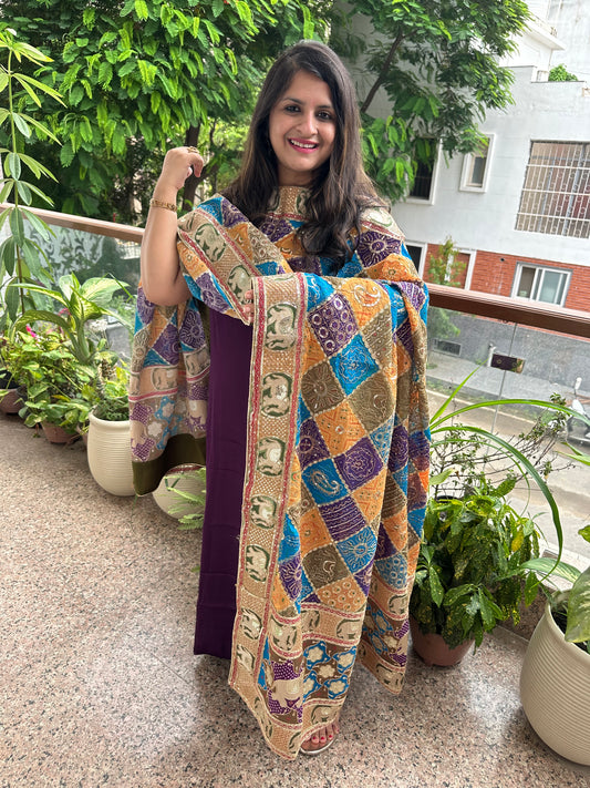 PURPLE SOLID MODAL SILK KURTA WITH VINTAGE HANDCRAFTED HEAVY EMBROIDERY GEORGETTE DUPATTA VKS-3
