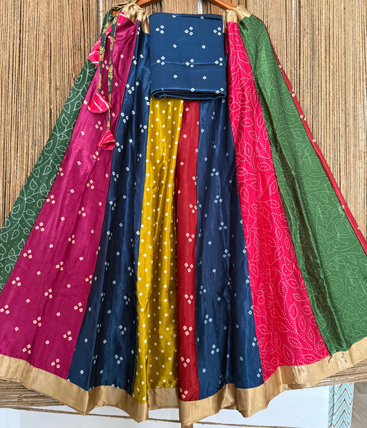 Blue mashru silk blouse-with Multicolour patchwork  handcrafted mashru silk Skirt