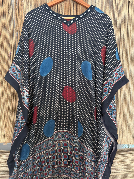 Black Modal  silk AJRAKH Kaftan