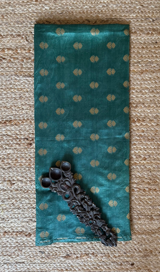 TEAL GREEN  SILK BANARASI BUTTI UN STITCHED BLOUSE PIECE
