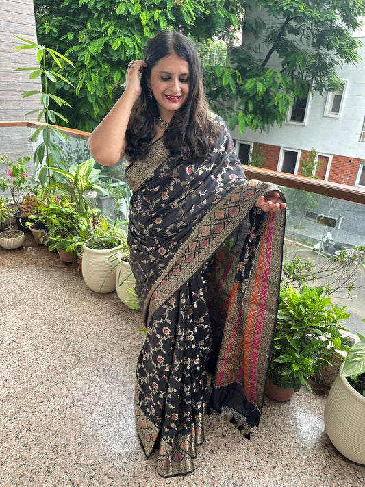 BLACK BANARASI CHINIYA SILK CERTIFIED ZARI WOVEN  SARI
