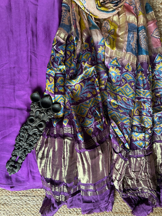 PURPLE MODAL SILK KURTA WITH AJRAKH HANDCRAFTED  MODAL SILK DUPATTAS PS-13