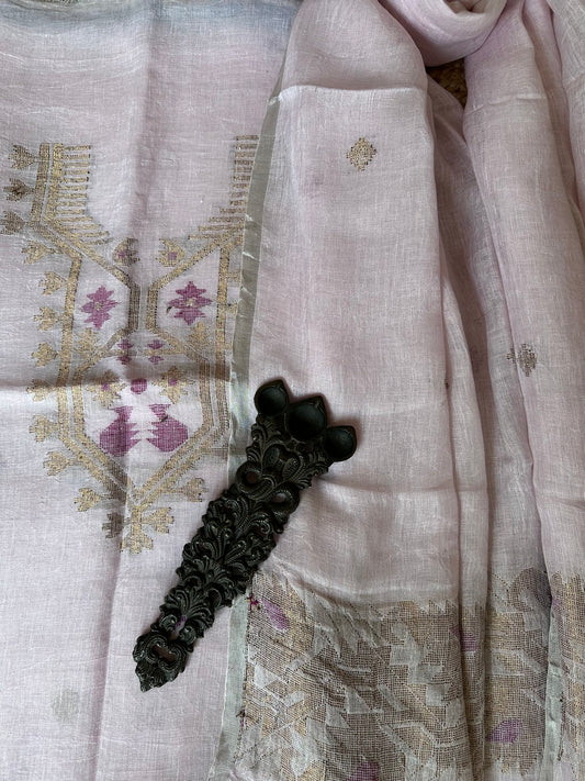 BABY PINK WOVEN LINEN  KURTA SET