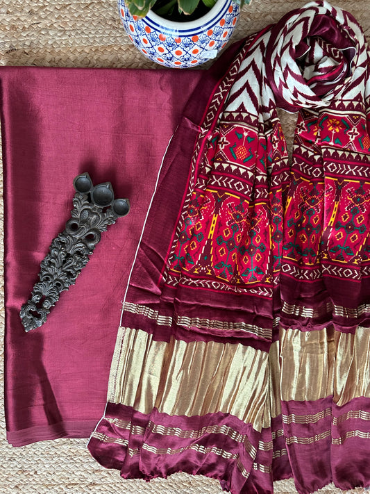 MAROON MASHRU  SILK KURTA WITH PATOLA HANDCRAFTED MODAL SILK DUPATTA PS-1011