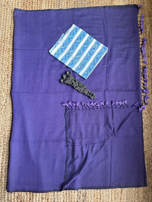 BLUE COTTON MULL HANDLOOM SARI