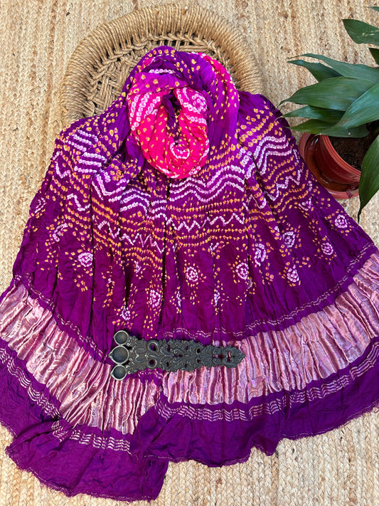 PINK PURPLE BANDHANI CHANDMUKHI GAJJI SILK HANDWOVEN AJRAKH DUPATTA