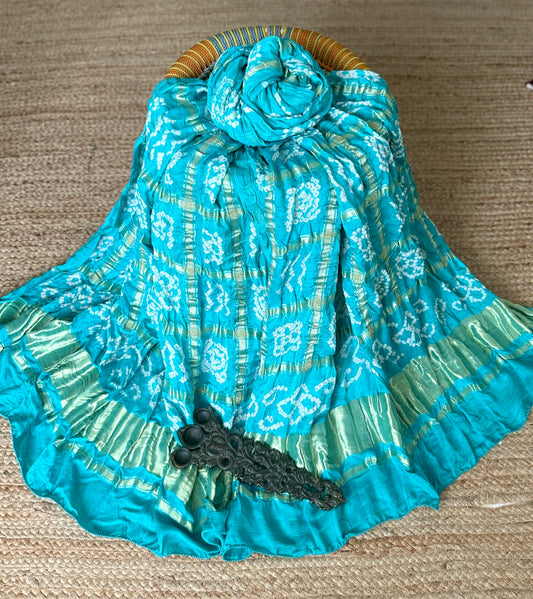 Turquoise Blue gharchola  gajji silk handwoven dupatta